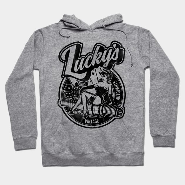 Luckys Vintage Auto Distressed Hoodie by NineBlack